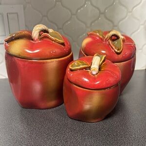 Vintage Red and Gold Apple Canister Set